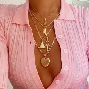 Ankh Nefertiti ❤ Pyramid Gold Multilayer Necklace